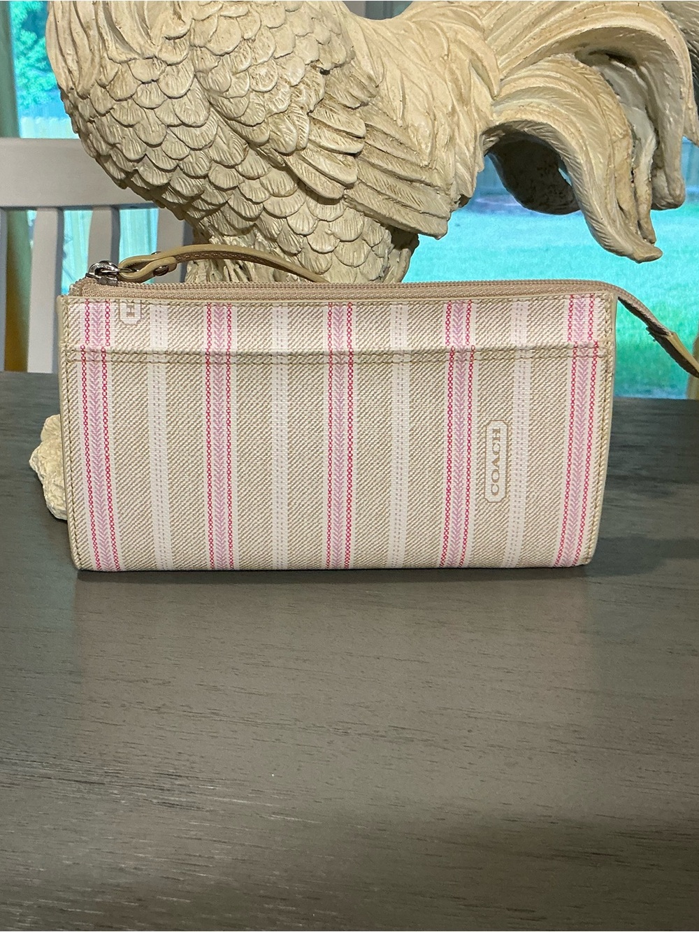 Coach Legacy Beige and Pink Striped Wristlet/Wallet 49316